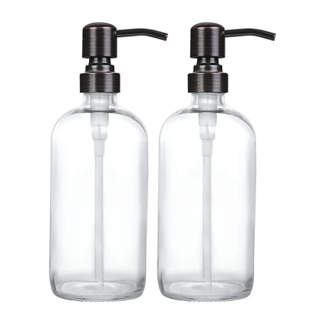 CHBJDAN 2 Pack Thick Clear Glass Boston Round Bottles