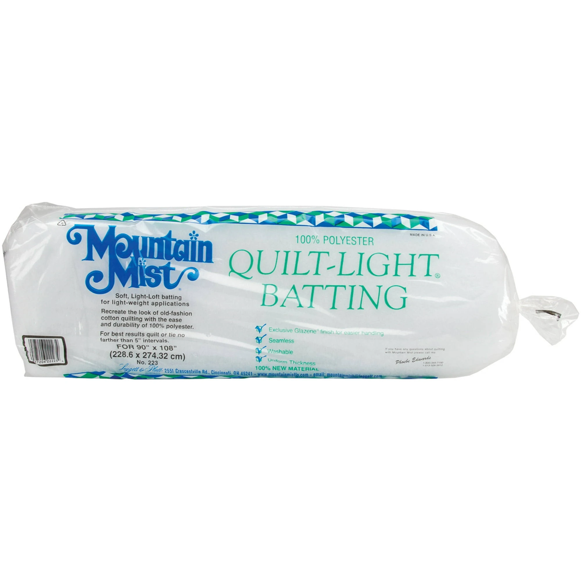 Mountain Mist Quilt Light Batting Polyester 223 Queen 90&#034; x 108&#034;