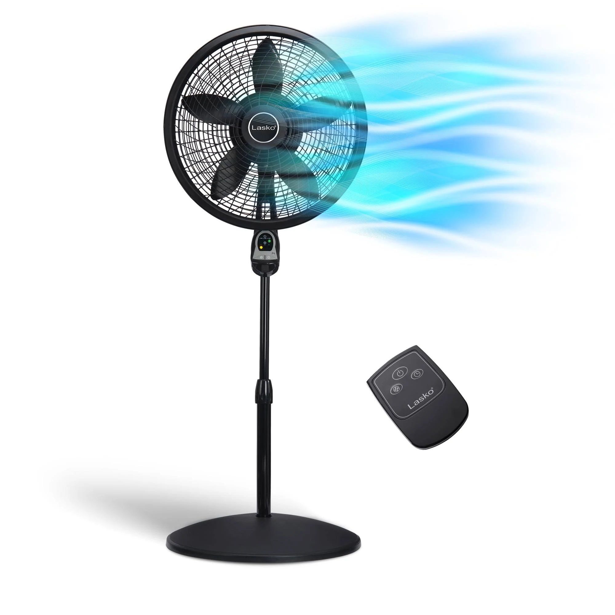 Lasko 1843 18" Remote Control Cyclone Pedestal Fan, Black