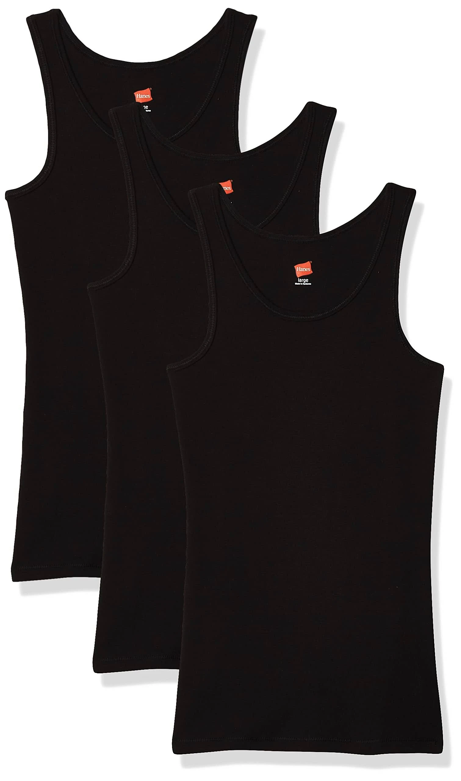 NEW Hanes (Pack of 3) Little Girls SIZE X-Small (4-5) Black Long Tank Top