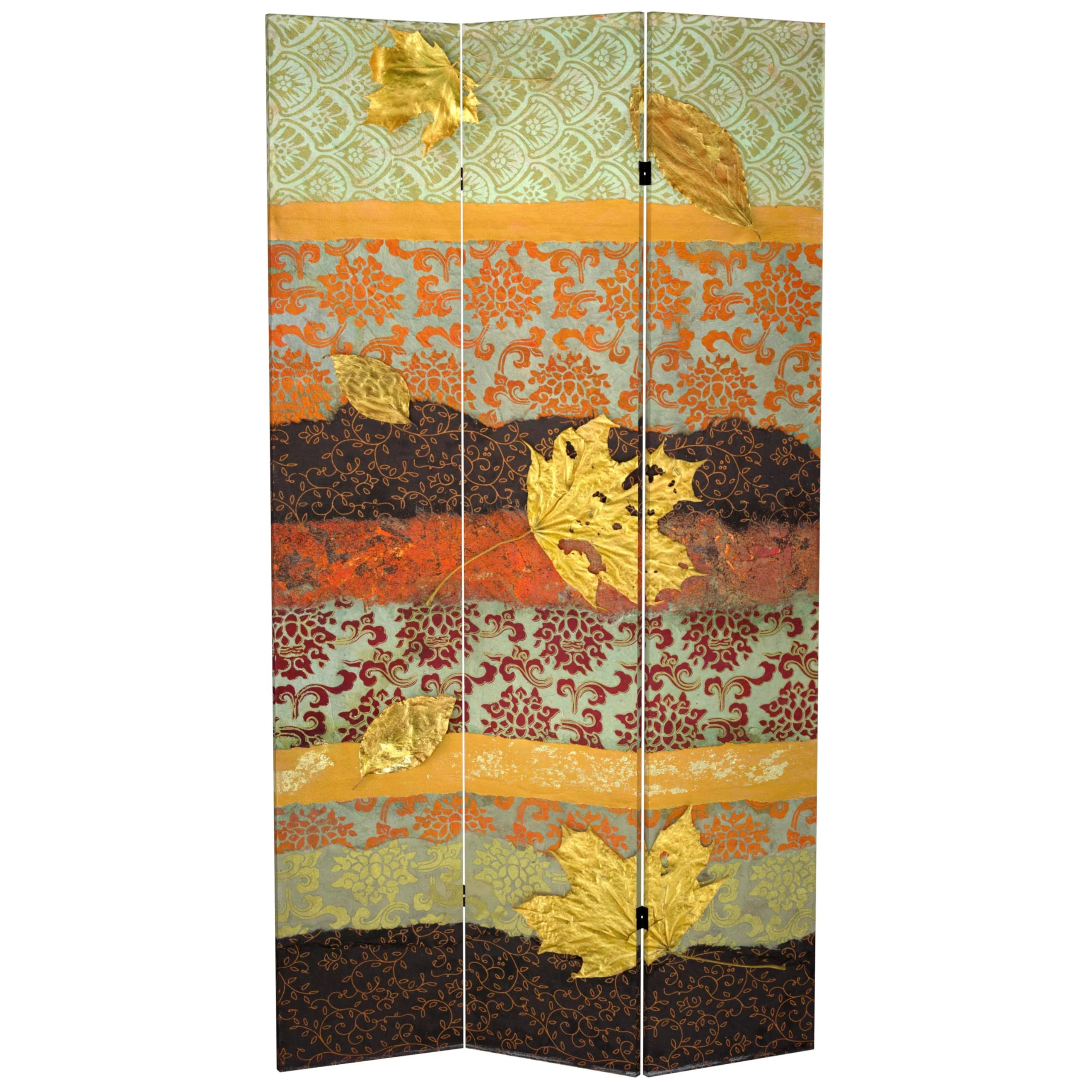 Oriental Furniture Tall Double Sided October Gold Canvas Room Divider, 7'