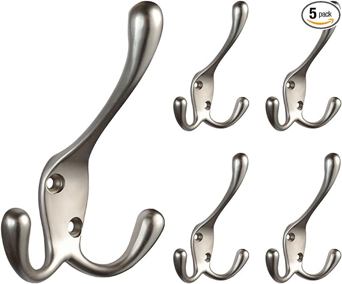 Franklin Brass B42306M-SN-C Hook with Three Prongs (5 Pack), 5-Pack, Satin Nickel