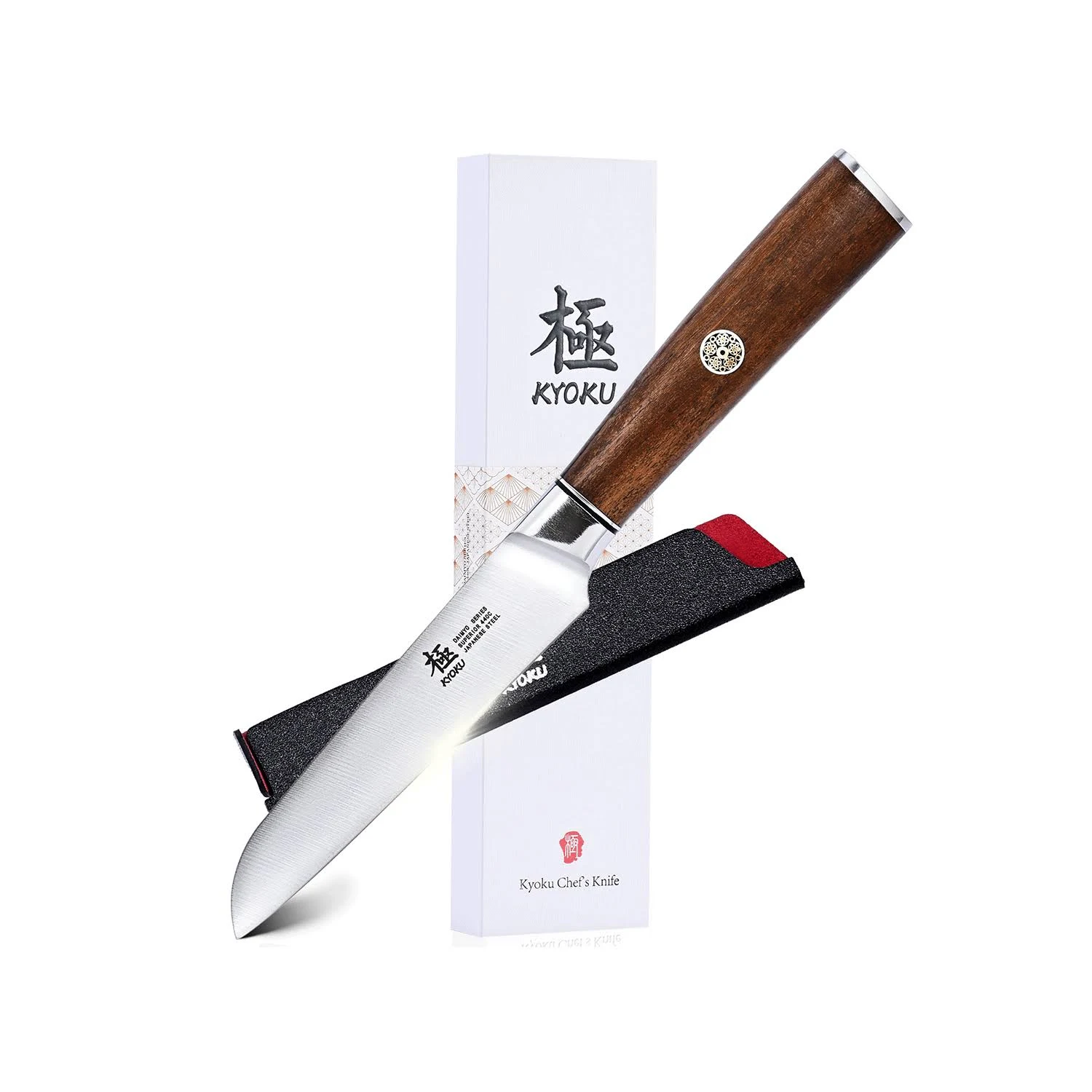 KYOKU 4.5 Inch Paring Knife - Daimyo Series - Fruit Knife with Ergonomic Rosewood Handle, and Mosaic Pin - Japanese 440C Stainless Steel Kitchen Knife with Sheath & Case