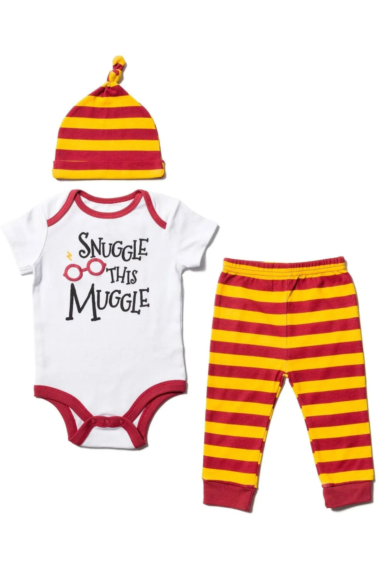 Harry Potter Baby 3 Piece Outfit Set: Cuddly Bodysuit Pants Hat