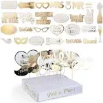 60pcs Fully Assembled Wedding Photo Booth Props - Prop Stand - Gold Signs - Elegant Wedding & Reception Party Supplies- Funny Wedding Props -Gold