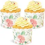 50 Pack Watercolor Floral Cupcake Wrappers, Flower Paper Liners, 2.25 x 2.75 In