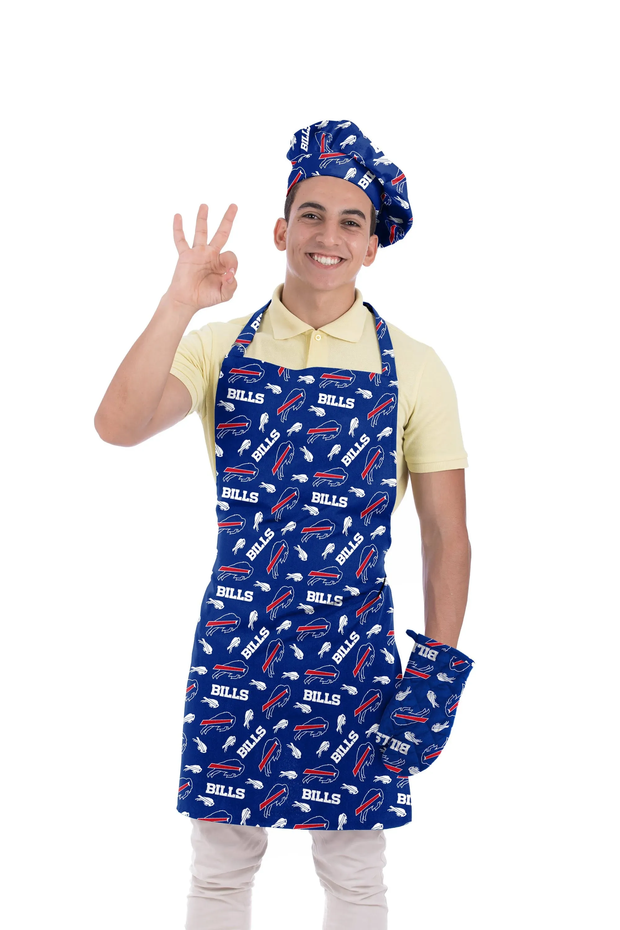 Northwest NFL Adult Unisex Buffalo Bills Scatter Print 3 Piece Chef Set