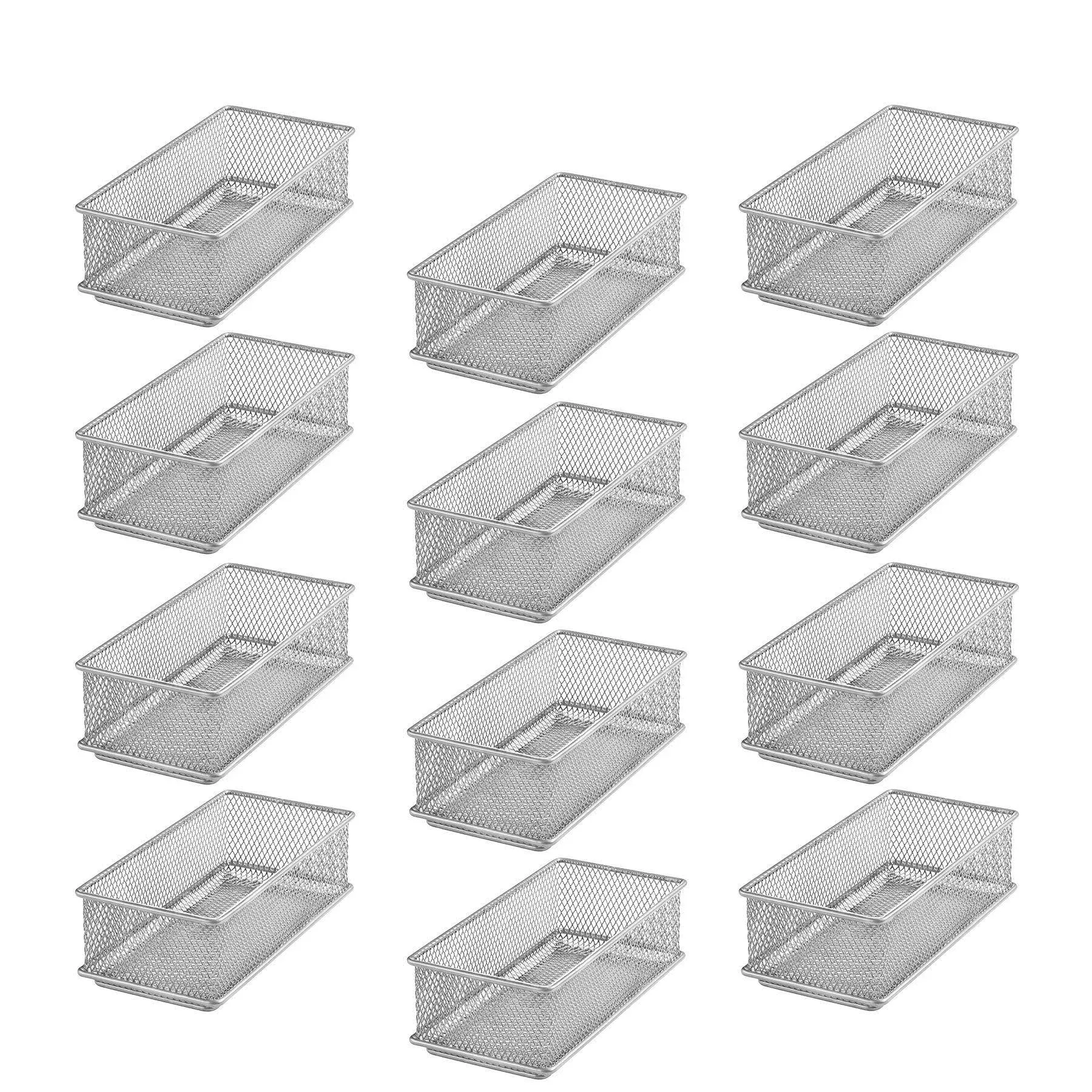 YBM HOME Silver Mesh Drawer Cabinet and or Shelf Organizer Bins, School Supply Holder Office Desktop Organizer Basket (12, 3x6x2 Inch)