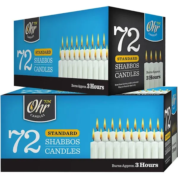 Ohr Candles Shabbat Candles - Traditional Shabbos Candles - 3 Hour - 72 Count, 2 Pack (144 Count) - by Ohr