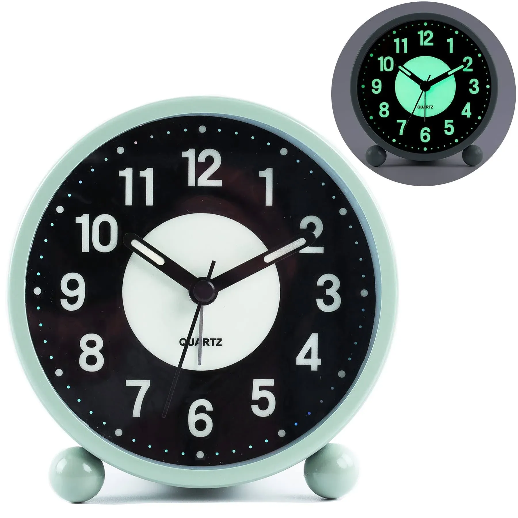 Alarm Clock Luminous 4 &#034;round Silent Analog Table Clock Nonticking Battery Opera