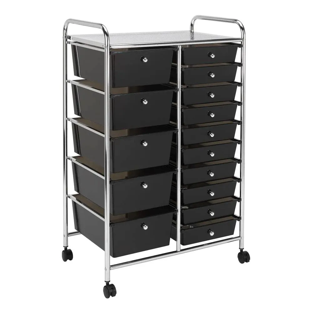 15-Drawer Multipurpose Mobile Rolling Utility Storage Organizer Cart, Translucen