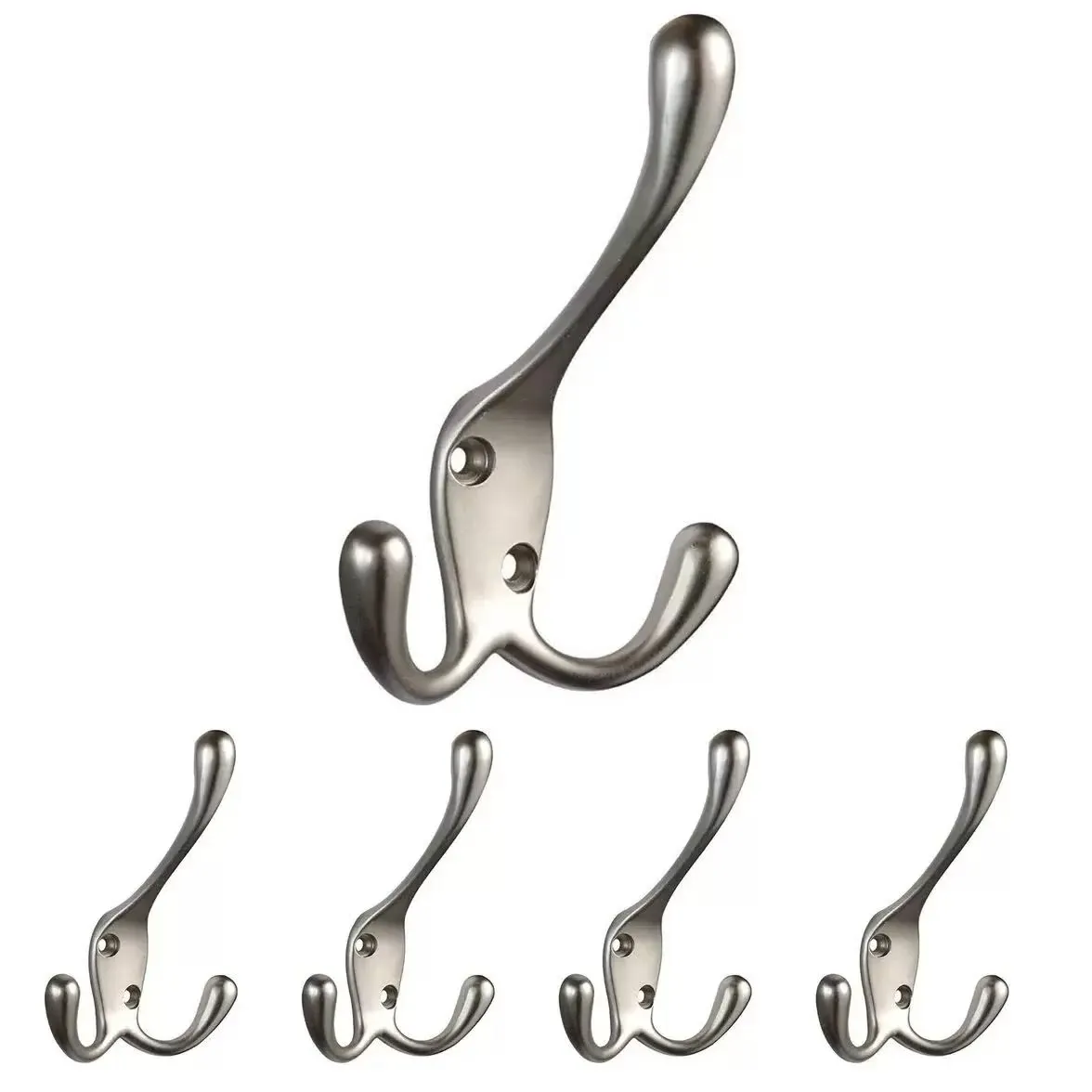 (5-Pack) Tri Hook Satin Nickel