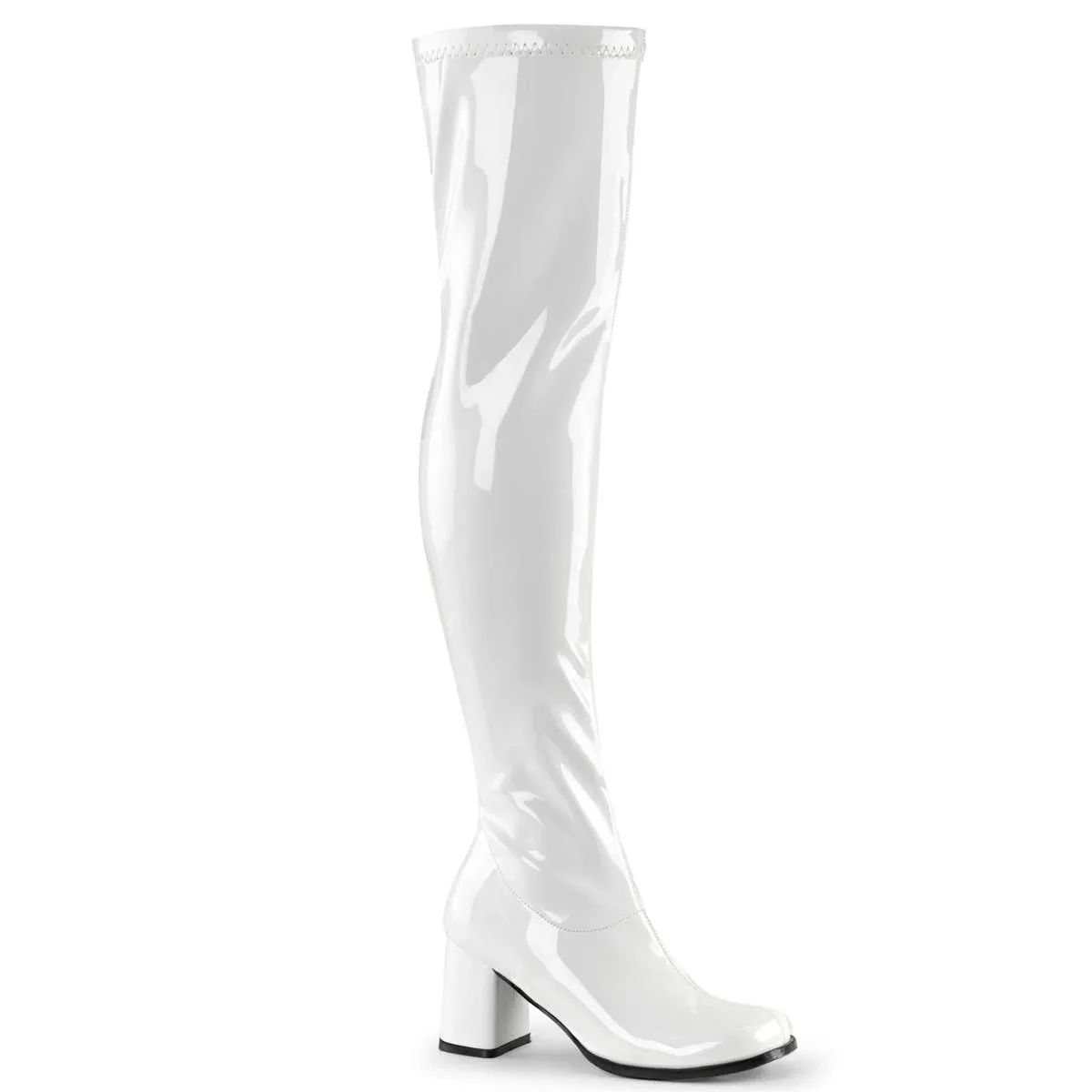 3" Block Heel, Gogo Over-the-Knee Boot, Side Zip - White - 7 