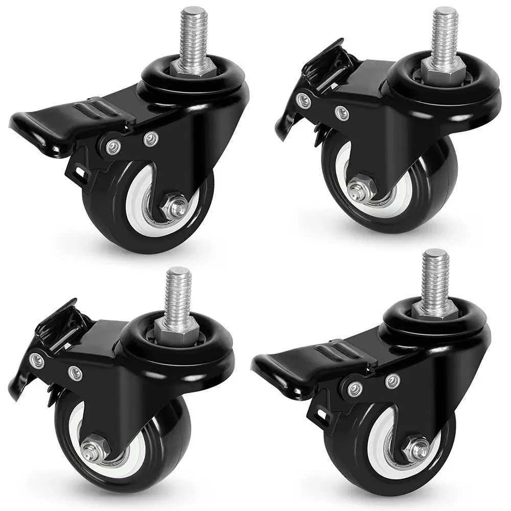 YEEMIGO 2 inch Swivel Caster Wheels Set of 4, Metric M8-1.25 Threaded Stem(bolt Diameter 8mm, Length:1) Durable Soft Rubber Casters with Double Lock