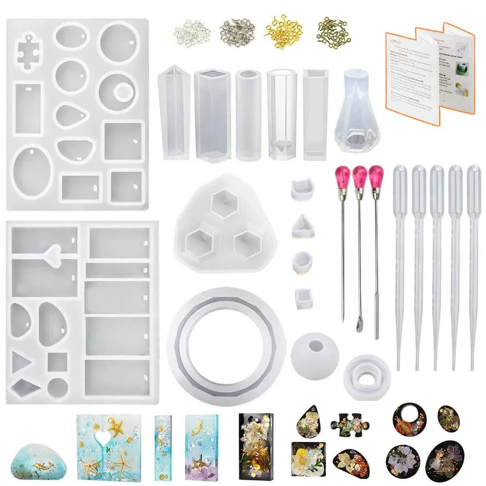 Jewelry Making Kit with 16 Silicone Molds, 100 Eye Pins, and Tools for Resin Cra