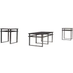 Signature Design by Ashley Laney Contemporary 3-Piece Table Set, Includes Coffee Table and 2 End Tables, Black Glass