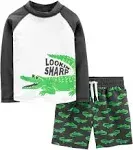 Simple Joys by Carter's Toddlers and Baby Boys' Swimsuit Trunk and Rashguard 4T Green, Alligator