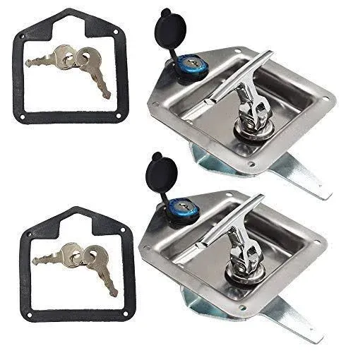 2 Trailer Door Latch T-Handle Lock Stainless Steel Keys for Camper RV Truck Tool