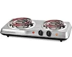 OVENTE Electric Countertop Double Burner, 1700W Cooktop with 6" and 5.75" Stainless Steel Coil Hot Plates, 5 Level Temperature Control, Indicator Lights and Easy to Clean Cooking Stove, Silver BGC102S