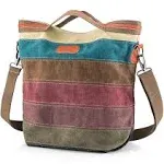 SNUG STAR Canvas Handbag Multi-Color Striped Lattice Cross Body Shoulder Purse Bag Tote-Handbag for Women