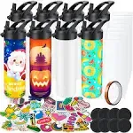 HEIBERWIND 8 Pack 20oz Sublimation Tumbler Set Triple-Insulated Stainless Steel Sports Water Bottle with Straw Lid Blank Sublimation Cup with DIY Stickers, Shri