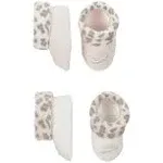 Nike Baby 2 Pk White Pink Cotton Cuffed Animal Print Sock Booties Set Sz 0-6 MO