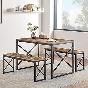 VECELO 43.3 inch Dining Table Set for 4, Rectangle Dinner Breakfast Dinette with ...