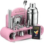 Mixology Bartender Kit with Stand - 18 Piece Bar Set Cocktail Shaker, Drink Mixer Set for Home Bar with All Bar Accessories - Bar Tool Set, Cocktail Kit, Mixology Set, Bar Kit (Black)