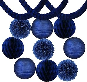 MRMSLI 12pcs Nautical Party Decor Set Tissue Paper Pom Pom + Streamers Garland + ...