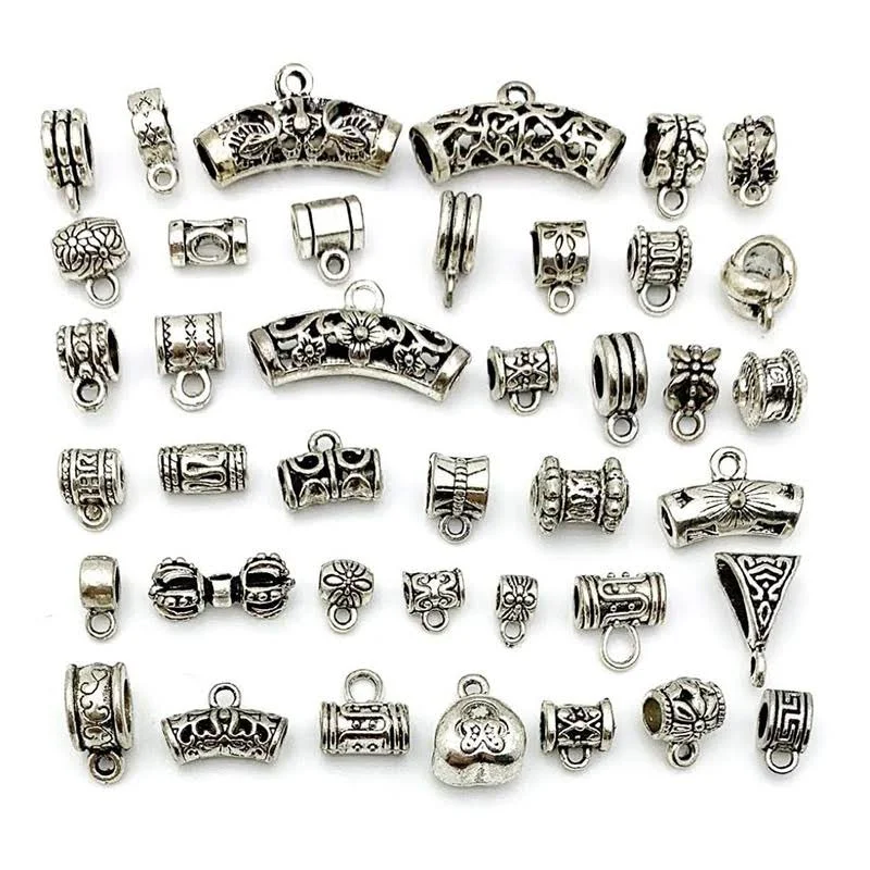 Connectors Bail Tube Beads Fit European Charm Bracelet Pendant Mix Tibetan Silve