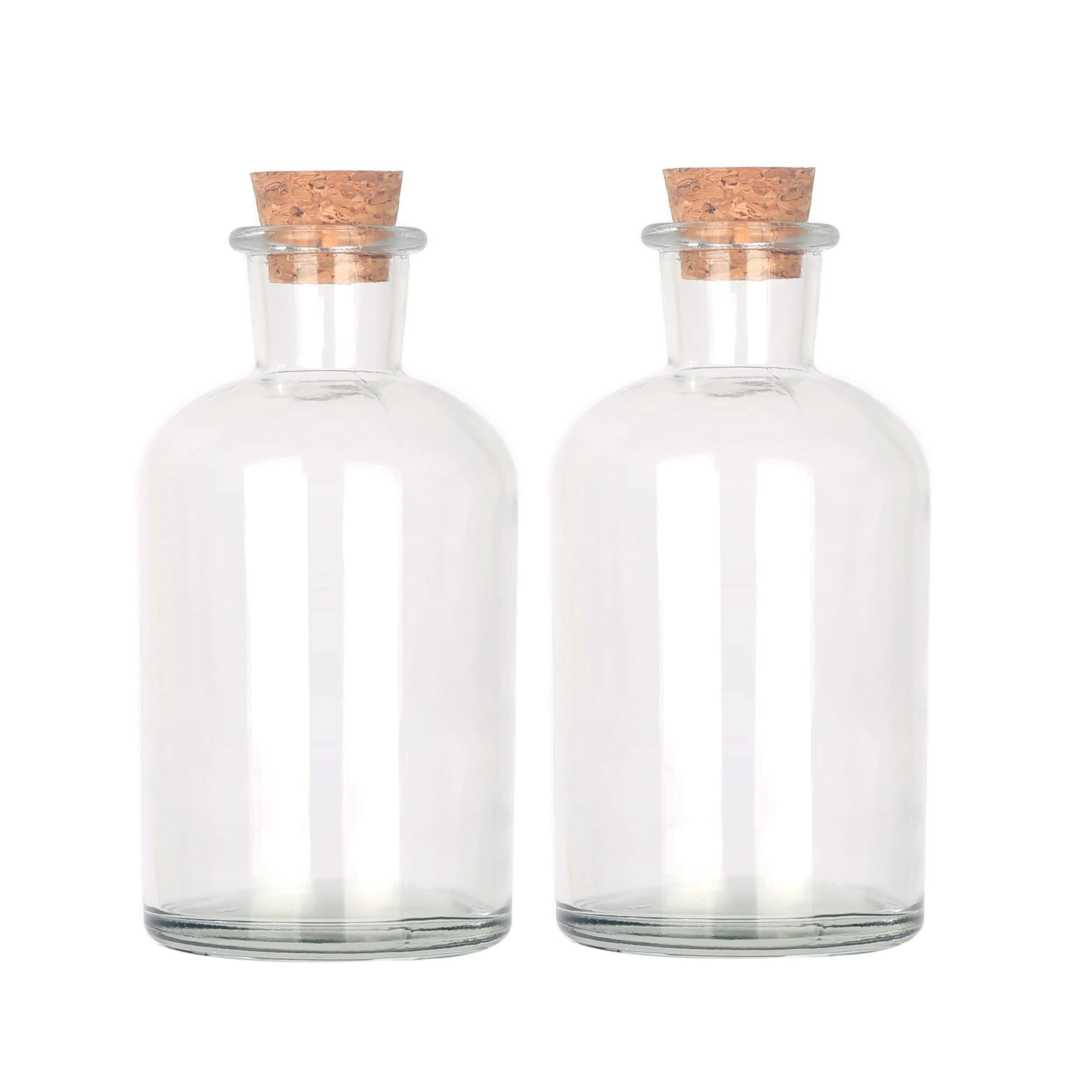 Magic Season Decorative Glass Bottles with Cork Stoppers (8.5 fl oz. Round Bottles / 2 Pcs)