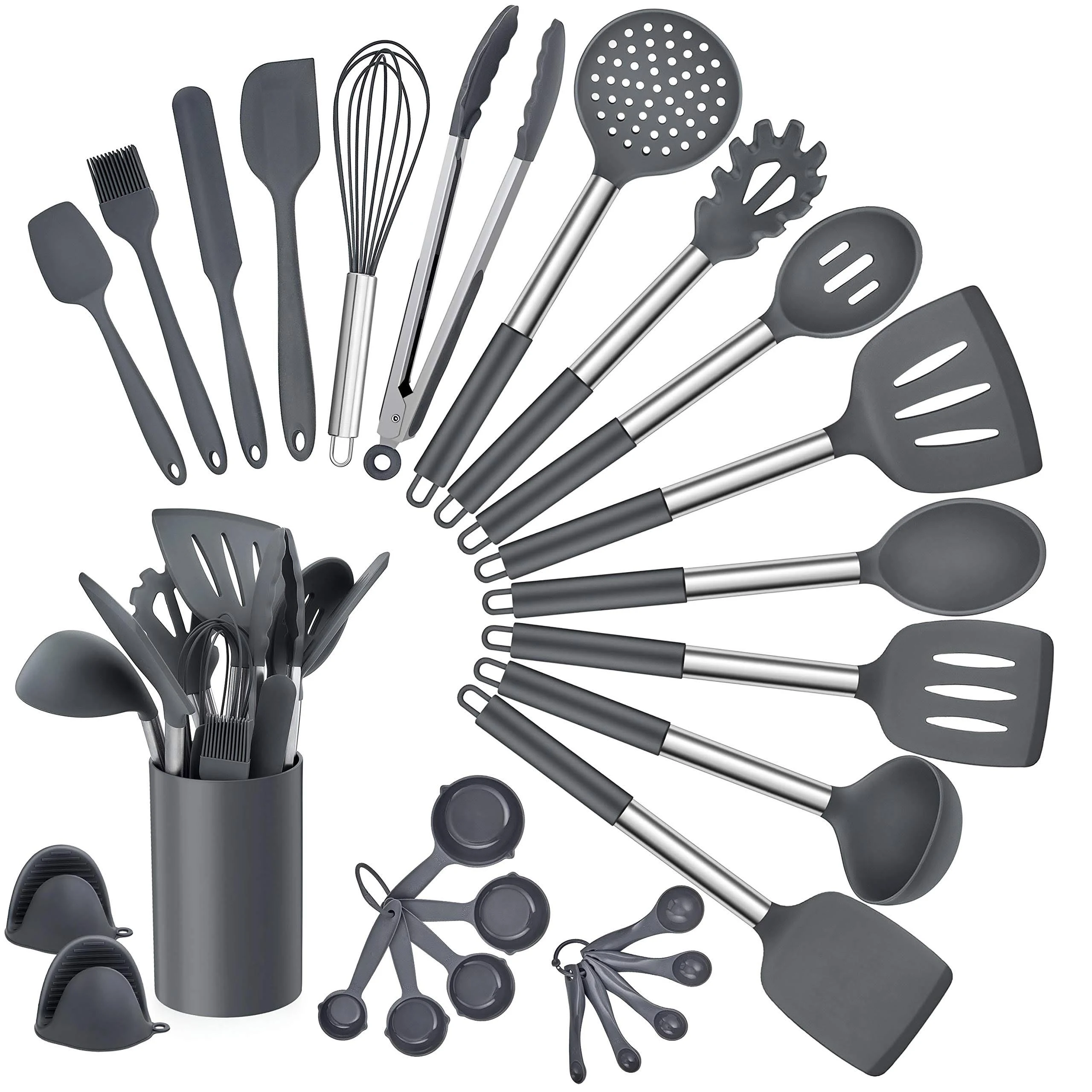 Homikit 27 Pieces Silicone Cooking Utensils Set with Holder Kitchen Utensil S...