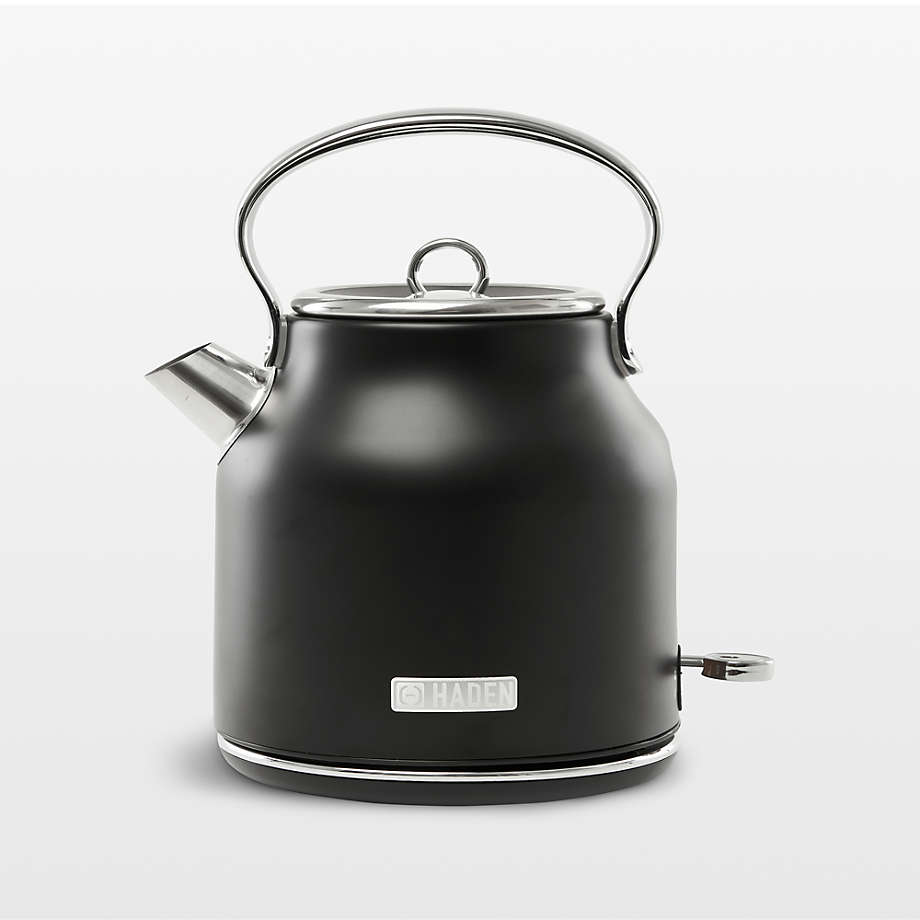 Haden 75095 Heritage 1.7 Liter Stainless Steel Body Countertop Retro Electric Kettle with Auto Shutoff & Dry Boil Protection, Black/Chrome