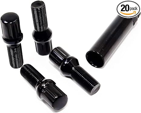 20 14x1.5 Veritek 28mm Black Spline Lug Bolts for Aftermarket Wheels Mercedes