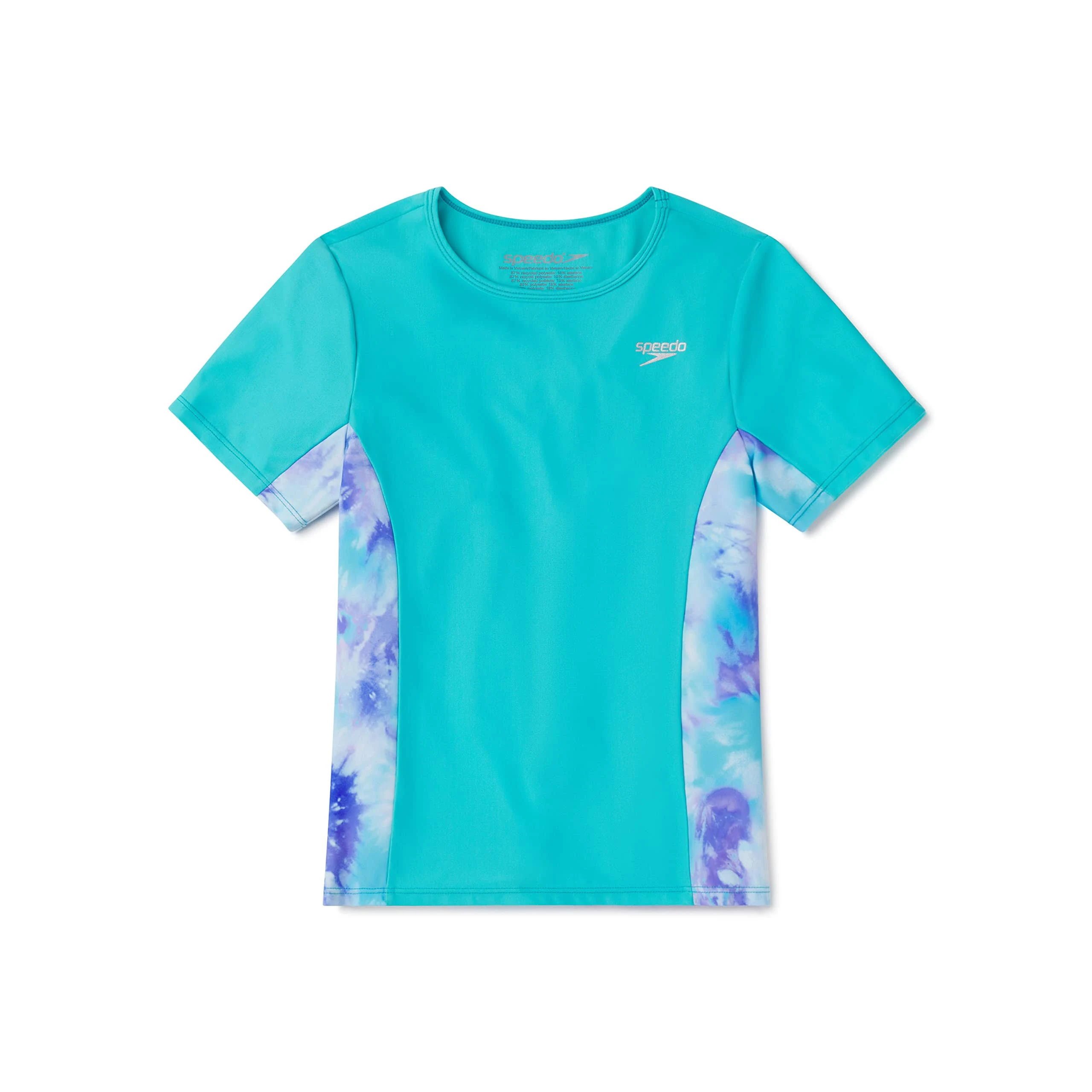 Speedo Girls' Short Sleeve Printed Splice Rashguard Shirt - Coral Paradise ...