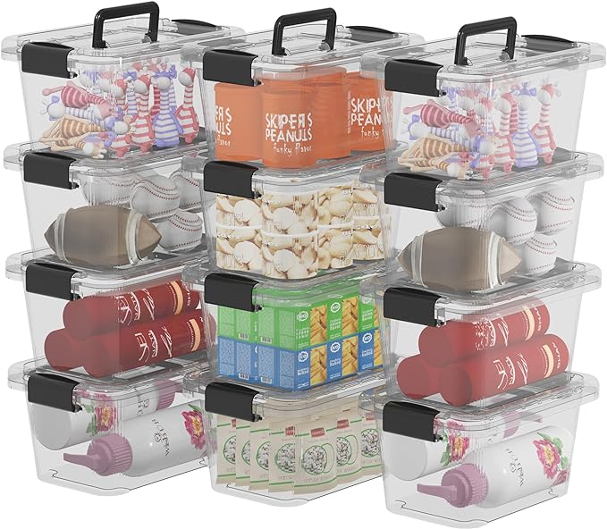 Cetomo 12Qt*12 Plastic Storage Bins, Storage Box, 12 Pack, Tote Organizing Container with Durable Lids, Secure Latching Buckles and Handles,