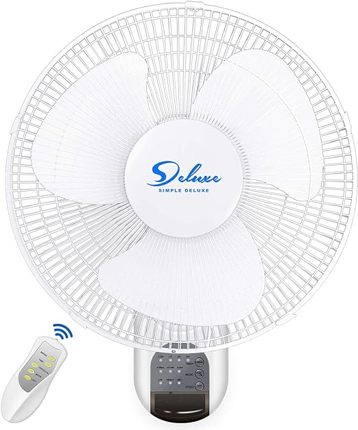 Simple Deluxe Digital Wall Mount Fan with Remote Control 3 Oscillating Modes ...