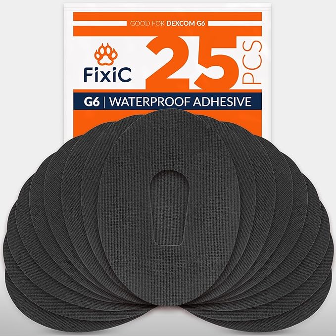 FixiC – Adhesive Patches for G6 – 25 Pack Premium Waterproof Adhesive Patches – Pre-Cut Back Paper – Adhesive Patch for G6 – Long Fixation! (Black)