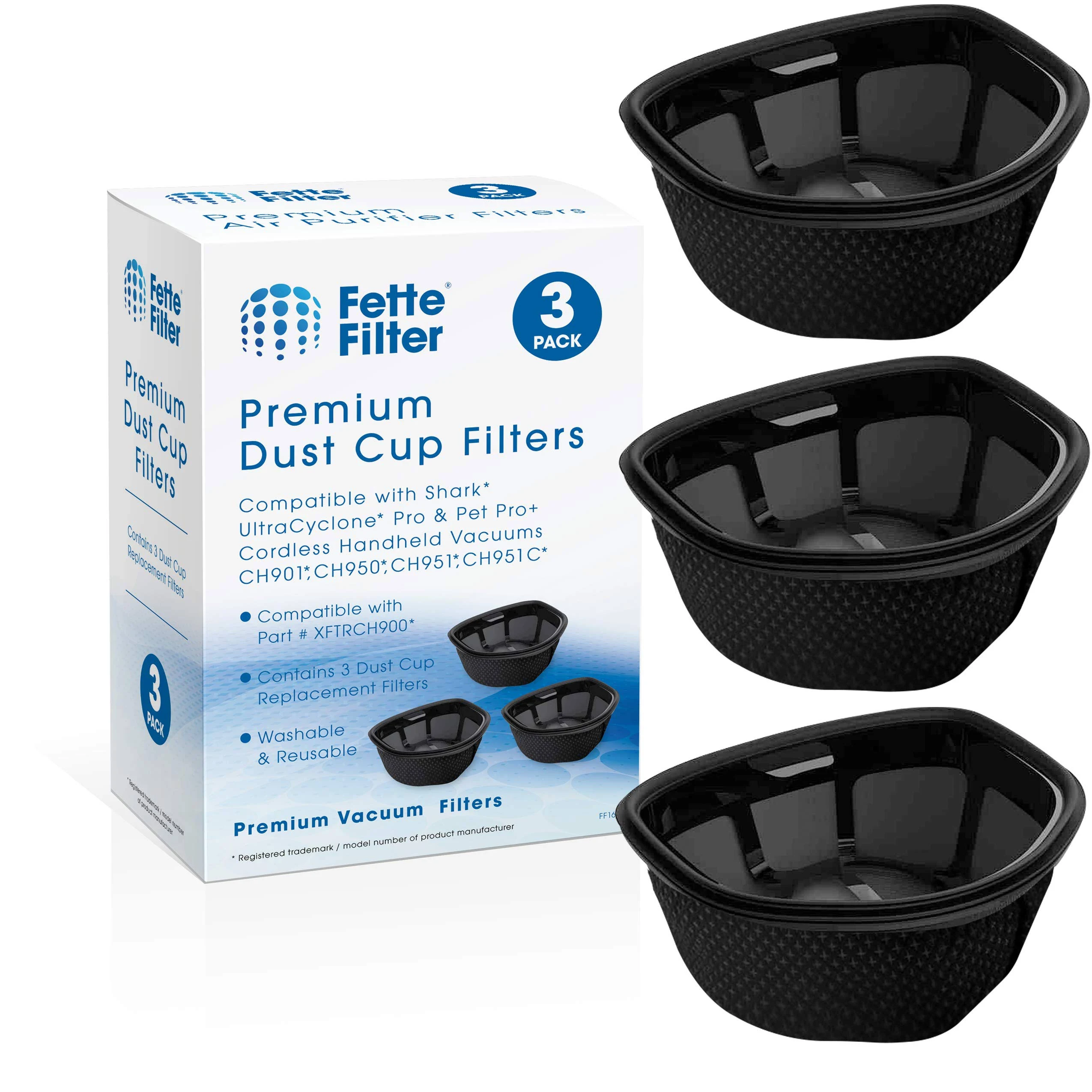 Fette Filter - Dust Cup Filter Compatible with Shark UltraCyclone™ Pro Cordless Handheld Vacuum CH901, CH950, CH951, CH951C. Compare to part # XFTRCH900 - Pack of 3