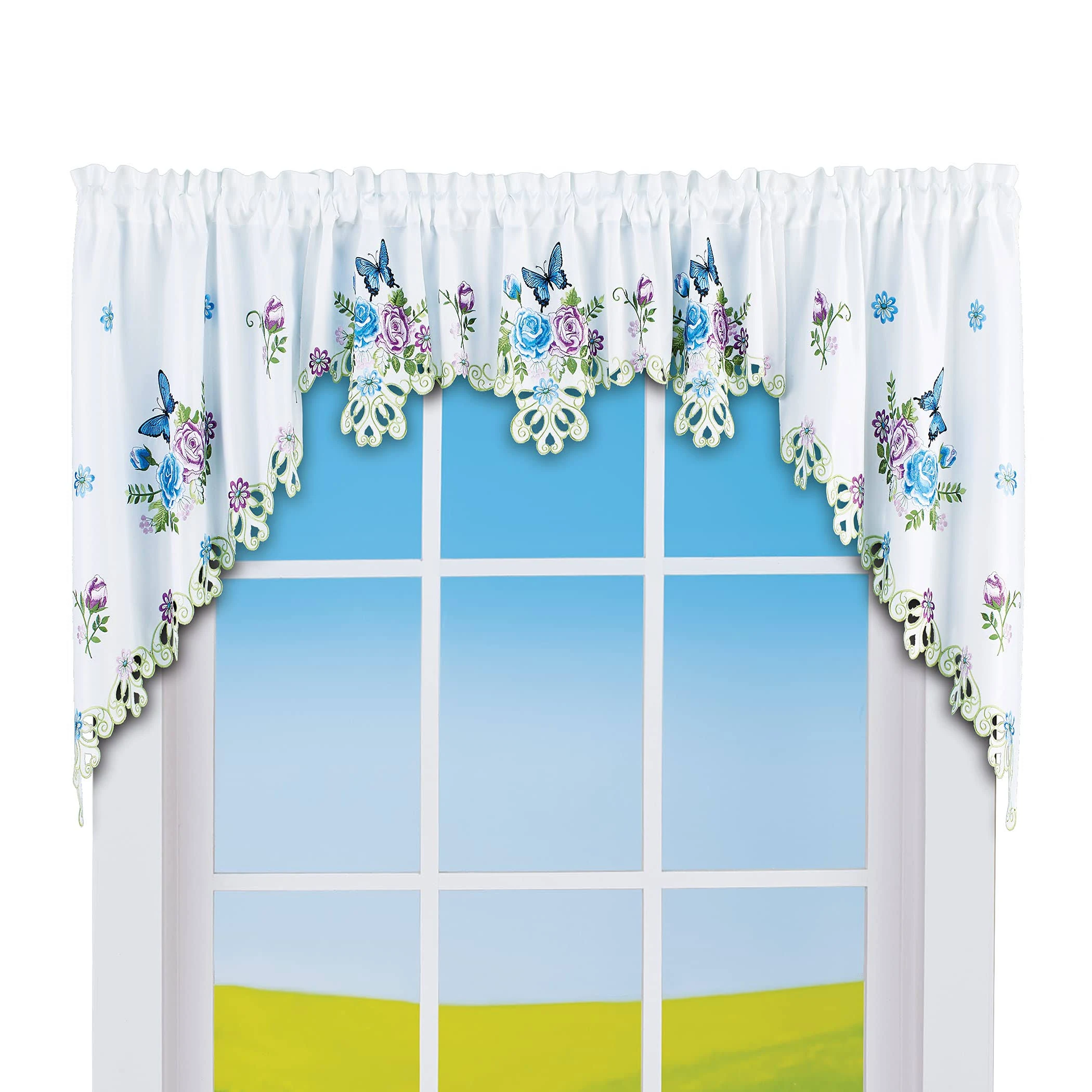 Collections Etc Beautiful Blue Butterfly Window Curtains