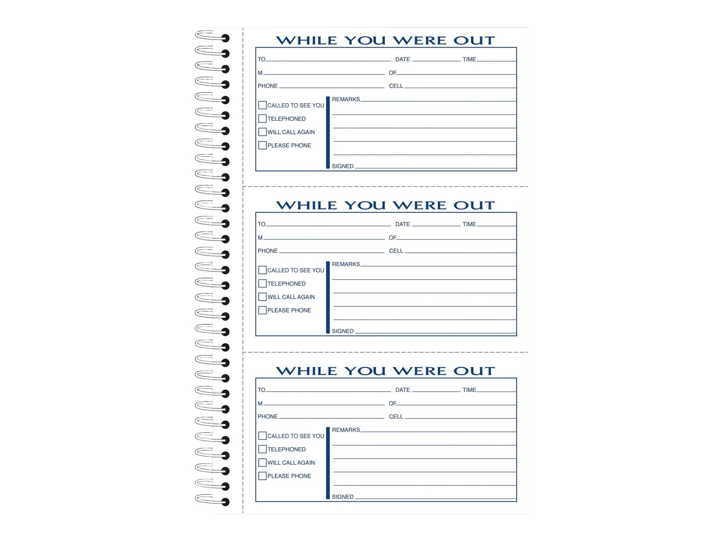 Adams Phone Message Book, 8.5 x 5.25 Inch, Spiral Bound, 2-Part, Carbonless, 3 Messages per Page, 300 Sets, White and Canary (SC8603D)