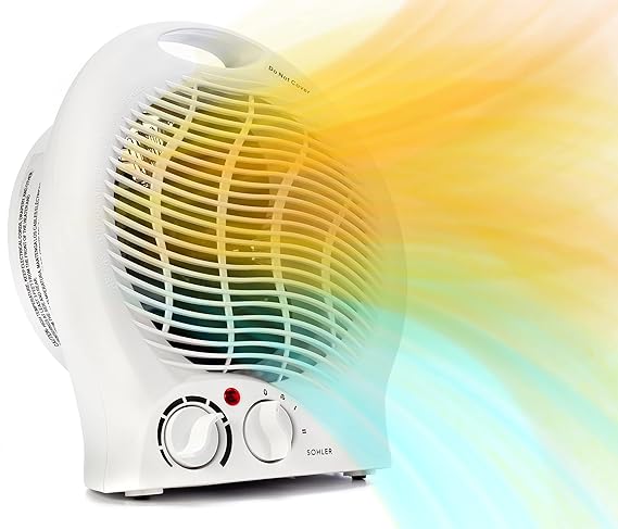 Sohler Portable Electric 1500W Fan Heater with Adjustable Thermostat, Overheat and Tip-Over Protection, ETL Certified, Ideal for Home & Office, White