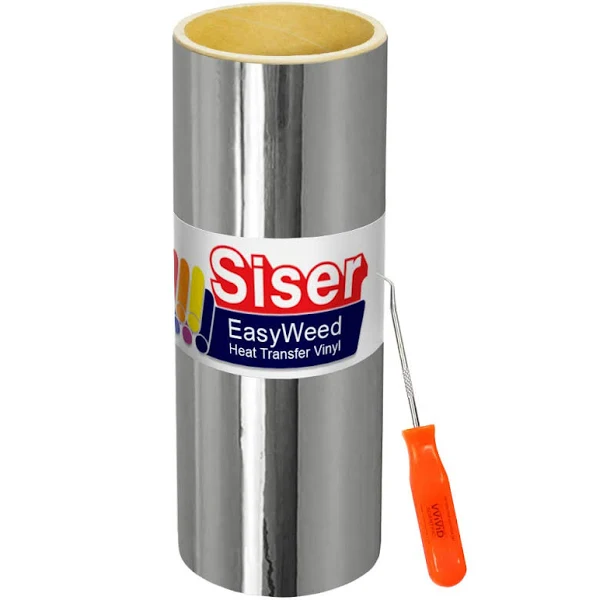 Siser Metallic Chrome Silver 10 Inches x 5 Feet Heat-Transfer Vinyl Roll Including Stainless Steel Weeding Tool