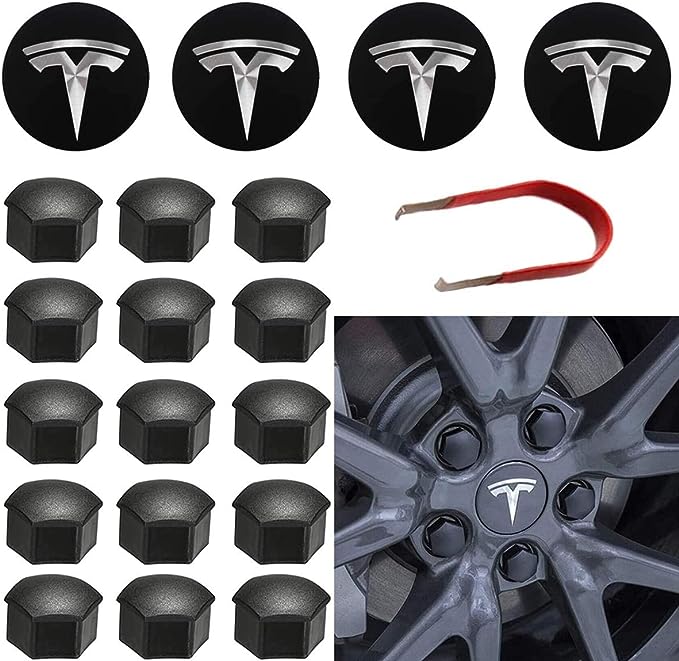 ThinSGO Tesla Model 3 Y S x Wheel Cap Kit 4 Hub Center Cap + 20 Lug Nut Cover (White)