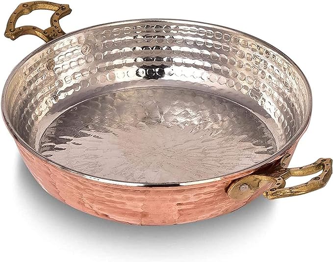 Copper Round Chef Pan, Authentic Design Copper Cookware, 8.6 in (22 cm)