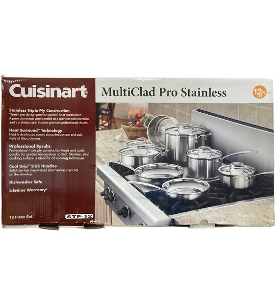 Cuisinart 12 Piece Cookware Set, MultiClad Pro Triple Ply, Silver, MCP-12N