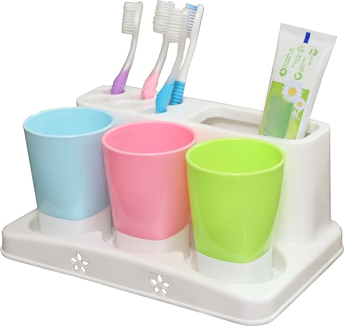 Basicwise Family Size Toothbrush and Toothpaste Holder with 3 Cups, Multicolor, QI003326