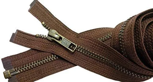 YKK®- Jacket Zippers 5 Antique Brass- Metal Teeth Separating for Crafter's Special Color Seal Brown #568 Made in USA -Custom Length (Length 25 inches)