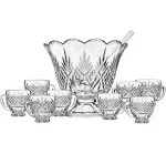 Godinger Dublin Crystal Punch Bowl Set with 8 Cups and Ladle - 10 Piece Set