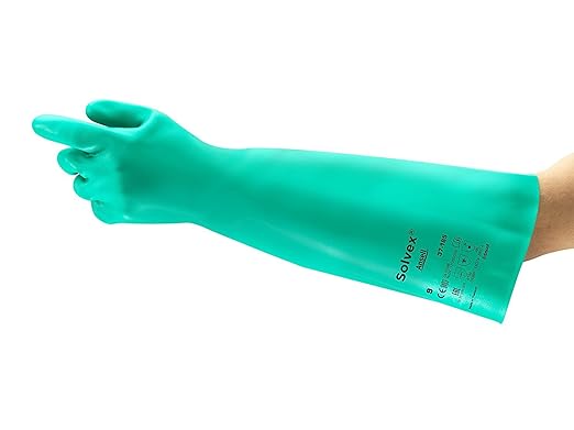 Ansell 37-185-8 Sol-Vex Unsupported Nitrile Gloves, Cuff, Lined, Size 8, Green (Pack of 12)